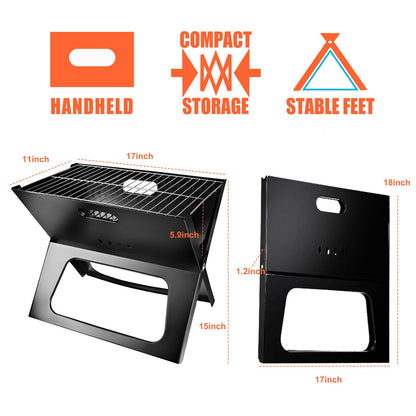 Portable Charcoal Grill - Mini BBQ Grill - Small Table Top Charcoal Grill For Camping, Outdoor Cooking - Foldable Camping Grill For Picnics, Tailgating And Backyard Grilling