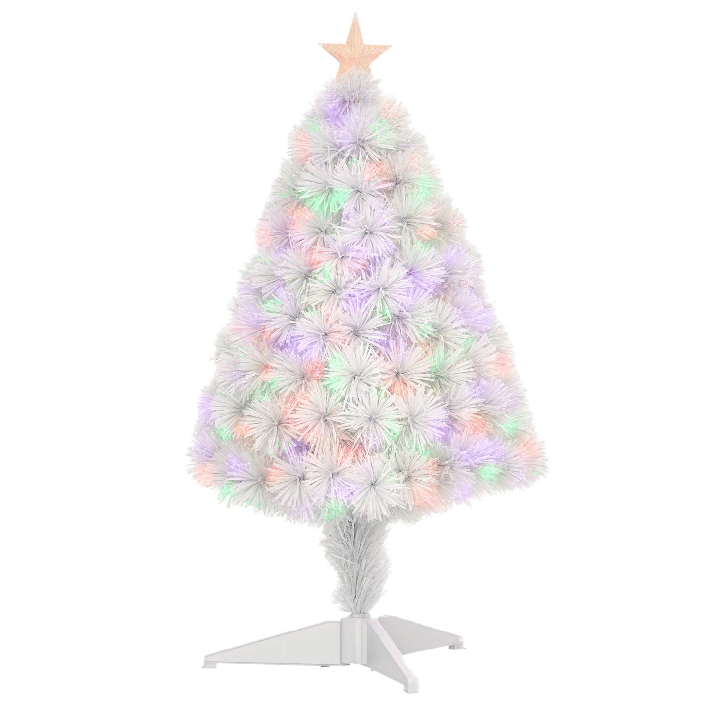 2.5FT Prelit Artificial Tabletop Christmas Tree With Fibre Optics Holiday Home Xmas Decoration For Table And Desk White