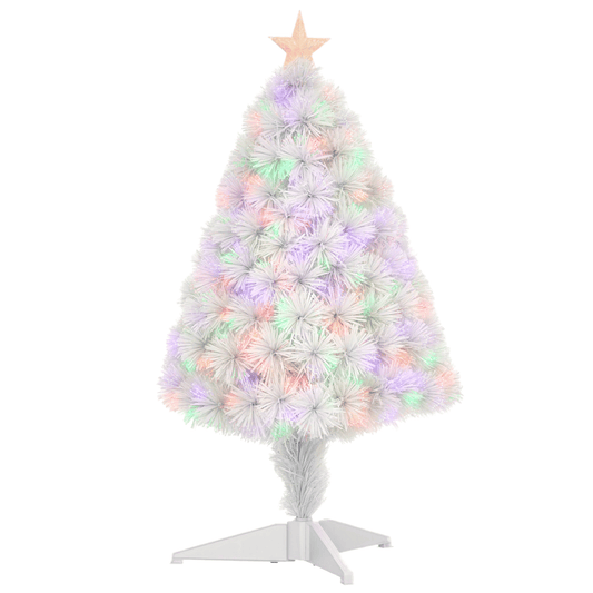 2.5FT Prelit Artificial Tabletop Christmas Tree With Fibre Optics Holiday Home Xmas Decoration For Table And Desk White