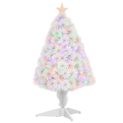2.5FT Prelit Artificial Tabletop Christmas Tree With Fibre Optics Holiday Home Xmas Decoration For Table And Desk White