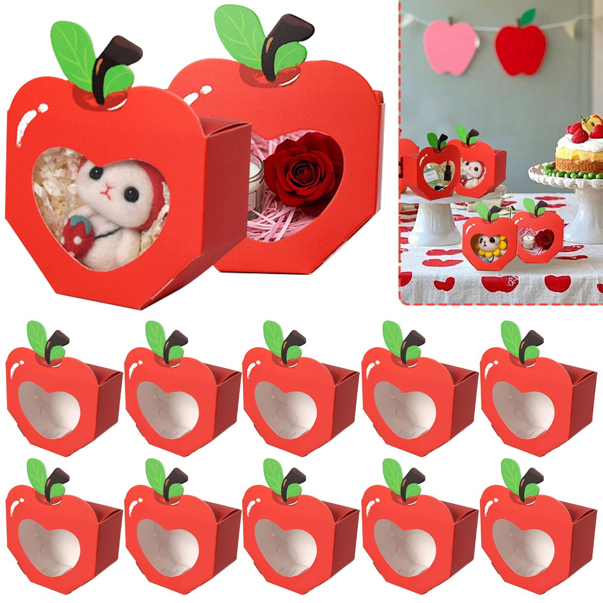 Shaped Gift Boxes With Clear Window Back To School Paper Candy Container DIY Teacher Appreciation Thank You Treat Box For Birthday Wedding Graduation Party Decoration Supplies