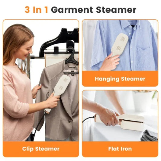 3 In 1 Travel Steamer For Clothes, 1000W Handheld Garment Steamer With 180 Rotating Head - Flat Iron, Hanging & Clip Steamer, Dry Wet Ironing, 20OZ Leak-Proof Tank, Lightweight For Travel Home