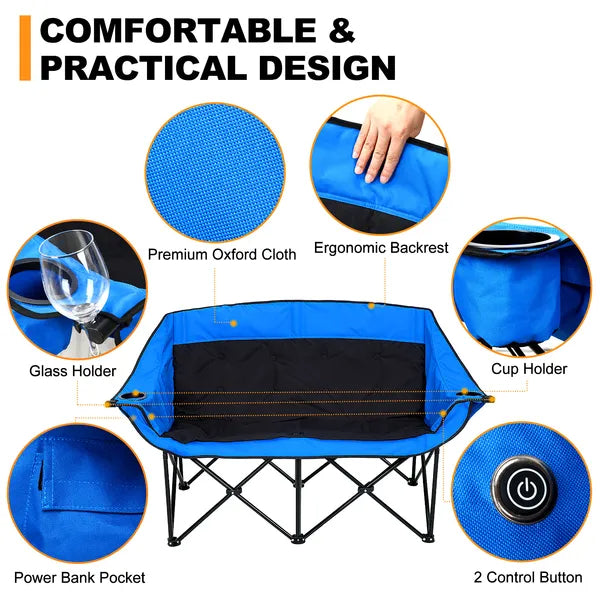 Oversized Heated Camping Chair, Patio Lounge Chairs With 3 Heat Levels, Portable Folding Heated Chair Round Moon Saucer Folding Lawn Chair Outdoor Chair For Camping, Lounge Patio