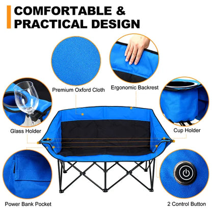 Oversized Heated Camping Chair, Patio Lounge Chairs With 3 Heat Levels, Portable Folding Heated Chair Round Moon Saucer Folding Lawn Chair Outdoor Chair For Camping, Lounge Patio