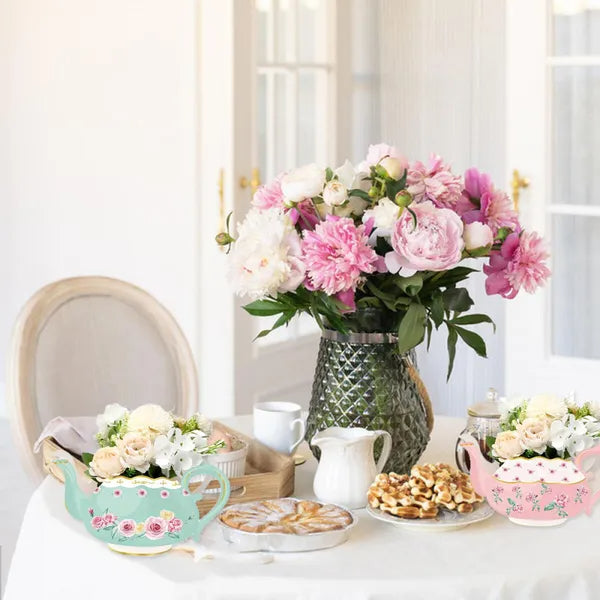 24 Pieces Tea Party Decorations Flower Boxes Spring Theme Princess Party Centerpiece Decorations 4 Style Cute Teapot Shape DIY Flower Box For Birthday Mother's Day Wedding Shower Party Table Decor