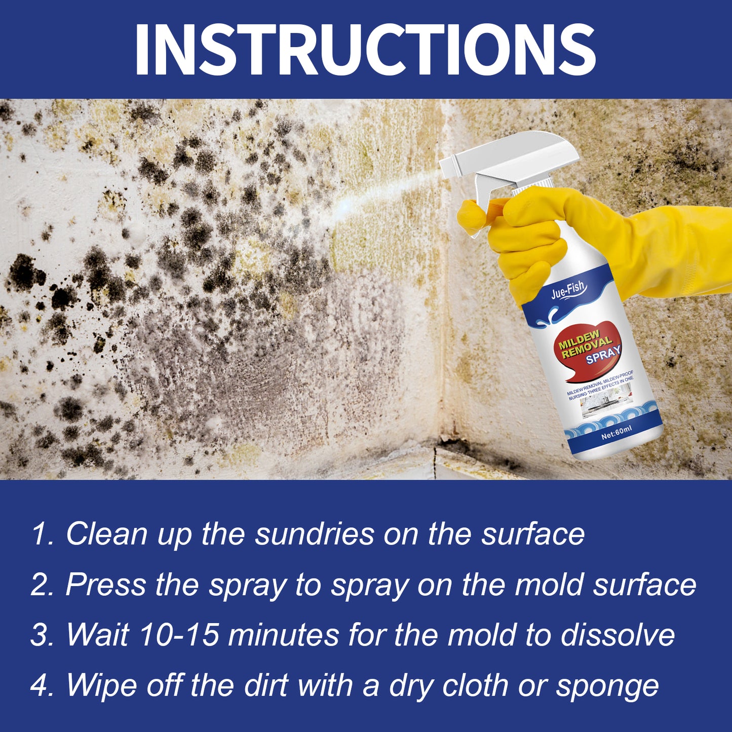 Jue-Fish Mold Remover Wall Toilet Sink Mold Removal Spray