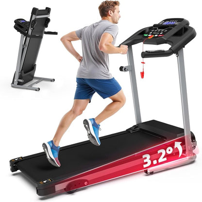 Compact Folding Treadmill For Home - 2.5HP Quiet Brushless Motor, 3-Level Incline