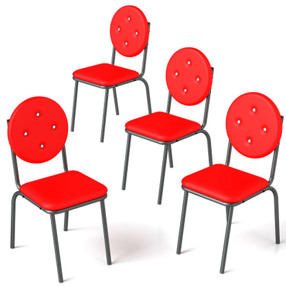 4-piece Bar Stools Faux Leather Dining Chairs With Waterproof Surface And Metal Legs