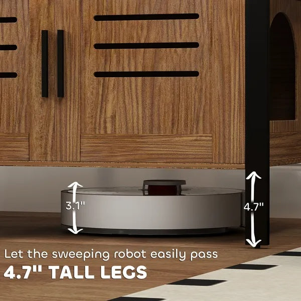 Cat Litter Box Enclosure With Tall Legs, Scratching Board, Dark Brown