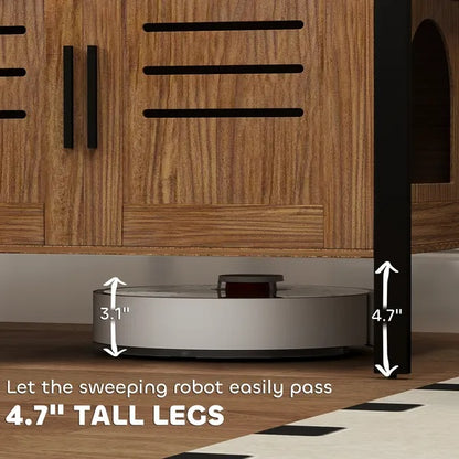 Cat Litter Box Enclosure With Tall Legs, Scratching Board, Dark Brown