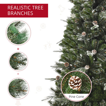 HOMCM 7FT Artificial Christmas Snow Pine Tree Holiday Home Xmas Decoration With Automatic Open, Pinecone, Green