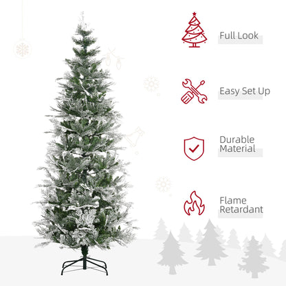 7.5 Feet Pencil Snow Flocked Artificial Christmas Tree With 880 Realistic Cypress Branches, Auto Open, Green