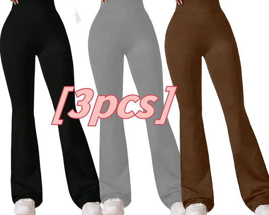 3pcs High-Waisted Flare Sharkskin Leggings Slim Fit, Lightweight & Sculpting Yoga Pants