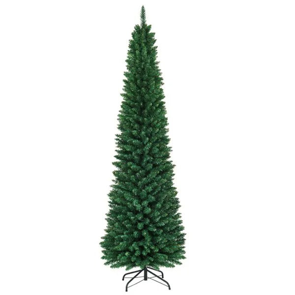 8ft Slim Pencil Christmas Tree - Space-Saving Design For Small Corners, 1000 Realistic PVC Branches With Flocked Finish