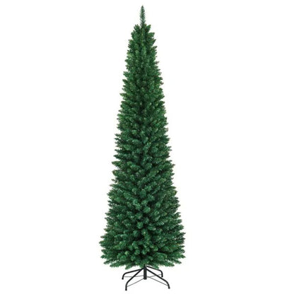 8ft Slim Pencil Christmas Tree - Space-Saving Design For Small Corners, 1000 Realistic PVC Branches With Flocked Finish