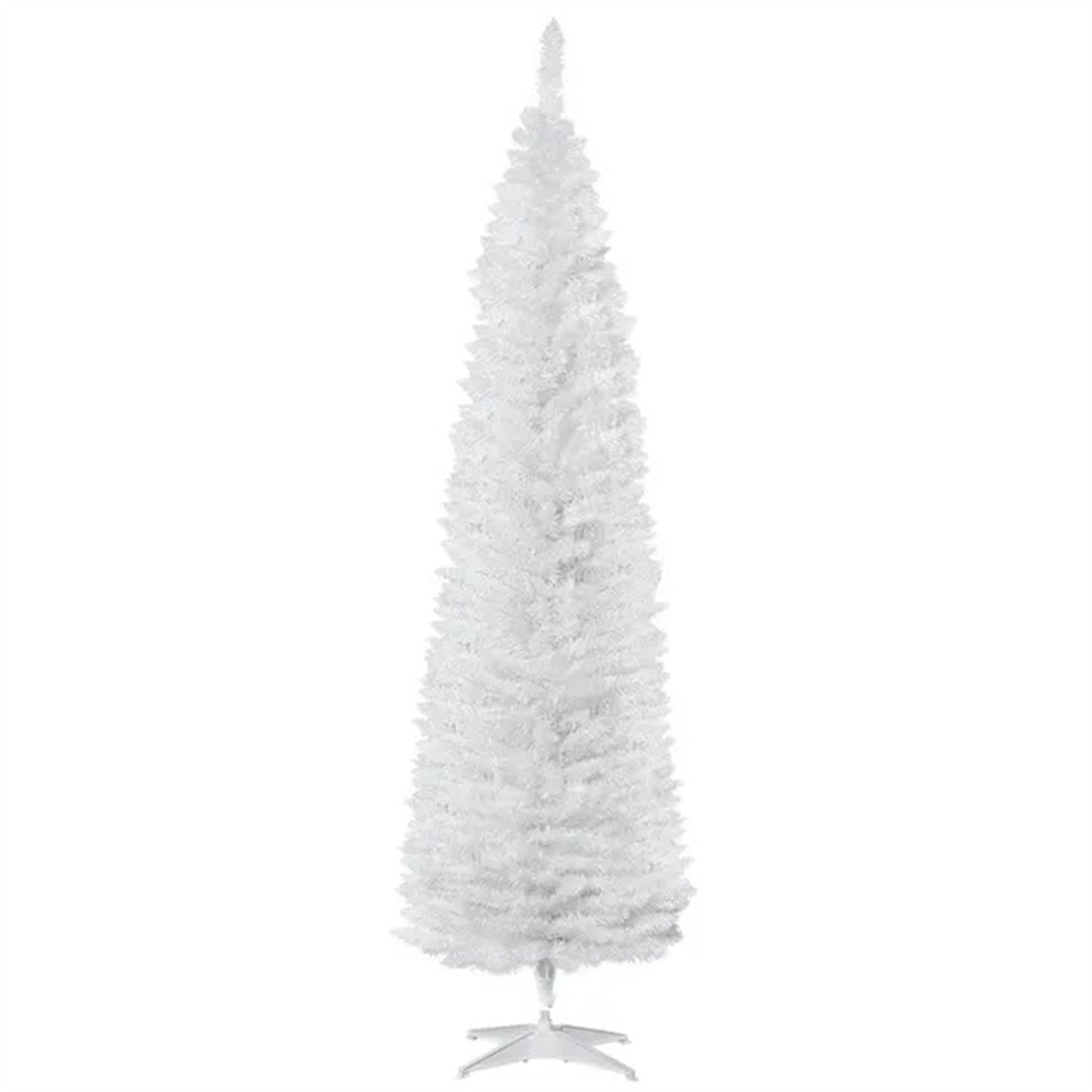 7' Pencil Christmas Tree, Slim Artificial Xmas Tree With Realistic Branches, Sturdy Metal Stand, White