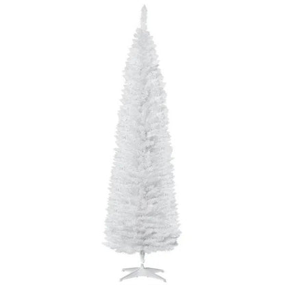 7' Pencil Christmas Tree, Slim Artificial Xmas Tree With Realistic Branches, Sturdy Metal Stand, White