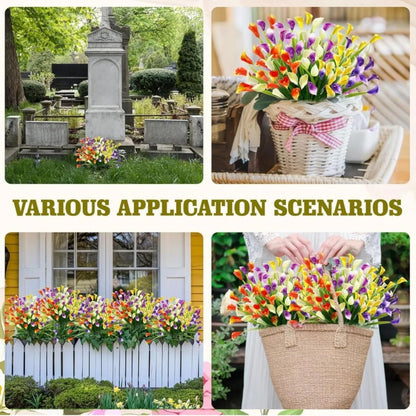 5 Bundles Artificial Calla Lilly Realistic UV Resistant Fake Flowers Faux Plastic Long Stem Plants For Indoor Planter Home Porch Yard Spring Summer Cemetery Decor