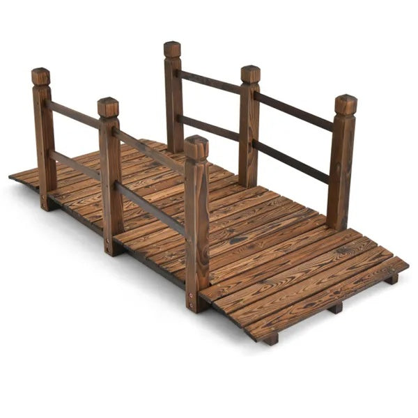 5 Feet Wooden Garden Bridge Wood Construction, Easy Assembly With Hardware