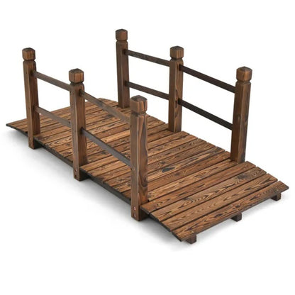 5 Feet Wooden Garden Bridge Wood Construction, Easy Assembly With Hardware