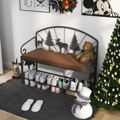 Shoe Rack Bench For Entryway, Industrial Bench Rustic Shoe Rack For Small Spaces