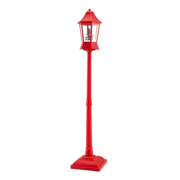 64" Christmas Streetlamp Decor: Santa/Snowman/Tree Scene, 60 Warm White LEDs, 8 Tunes, 2 Modes (Stand/Tabletop), Red, 12.5×12.5×64", 4.5lbs