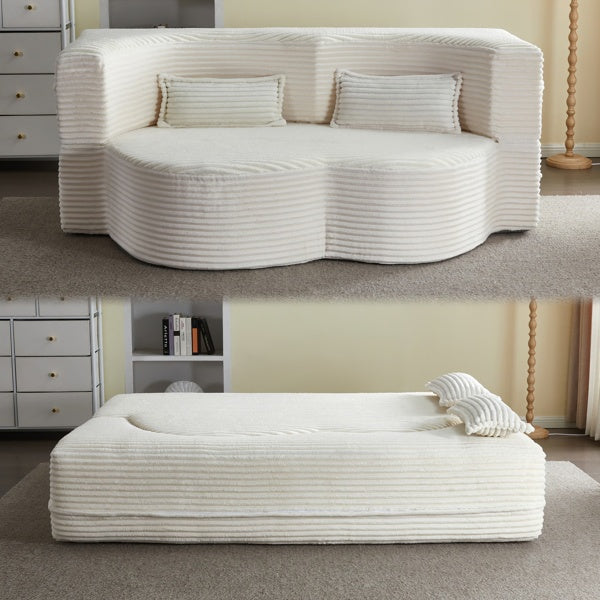 Modern Floor Sofa With 2 Pillows,Convertible Plush Corduroy Sleeper Sofa Bed,Full Size Folding Mattress For Living Room,Guest Bed,no Assembly Required,Beige