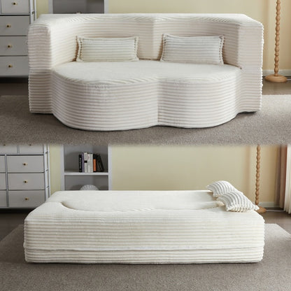 Modern Floor Sofa With 2 Pillows,Convertible Plush Corduroy Sleeper Sofa Bed,Full Size Folding Mattress For Living Room,Guest Bed,no Assembly Required,Beige