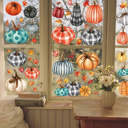 98 PCS Thanksgiving Window Clings 9 Sheets Fall Window Clings Pumpkin Maple Leaves Window Decals Double-Sided Window Stickers For Autumn Thanksgiving Harvest Party Home Window Glass Mirror Decor