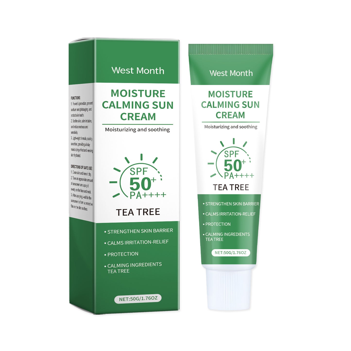 West&Month Tea Tree Refreshing Protective Cream, Outdoor Body Skin Protective Moisturizing Facial Skin Soothing Cream