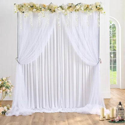 1PC White Tulle Backdrop Curtain 10ft X 5ft Sheer Chiffon Backdrop Curtain Drapes Elegant Photography Photo Backdrop For Wedding Birthday Bridal Shower Party Decorations