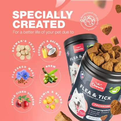 Dog Flea And Tick Treatment Chews FleaTick Prevention For Dogs Chewables Natural Dog Flea & Tick Control Soft Treats Immune Support Supplement
