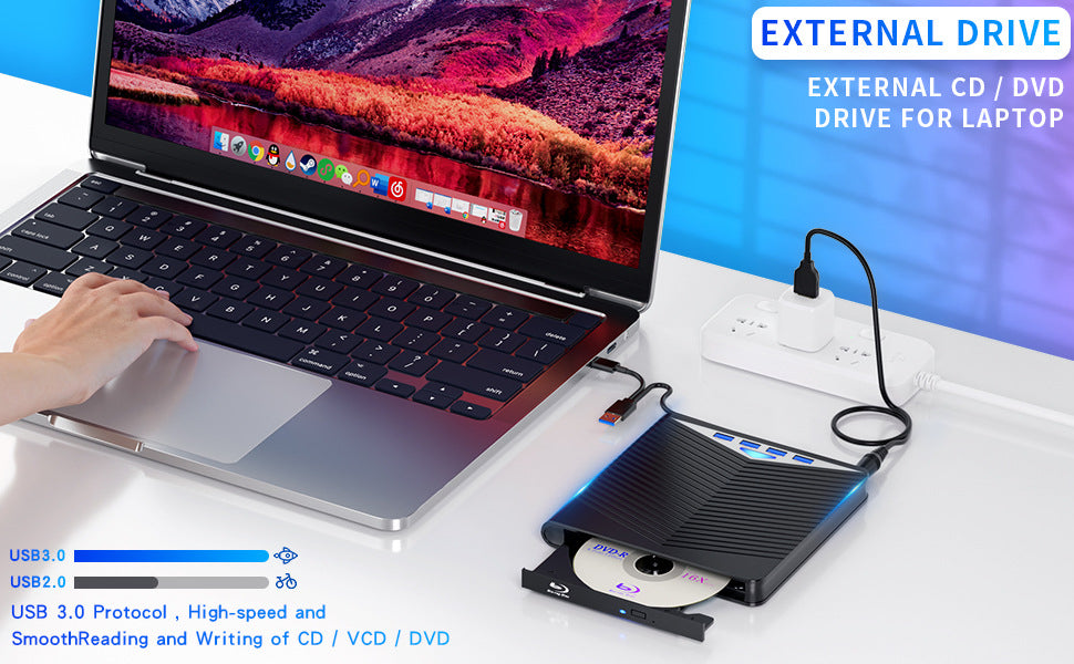 External CD DVD Drive For PC Laptop Windows 11 10 USB 3.0 Burner Reader Writer