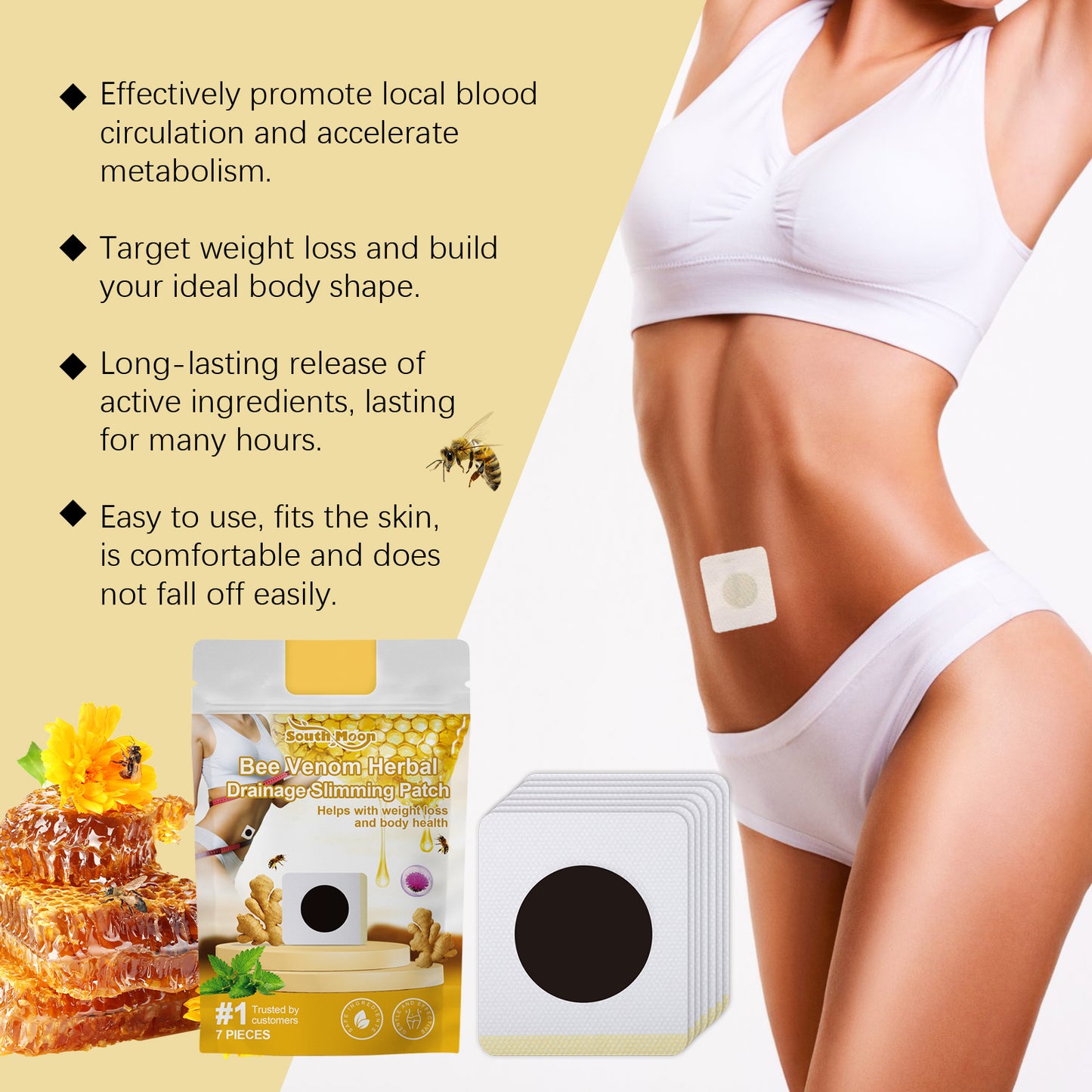 South Moon Bee Venom Shape Slimming Patch, Firming Thighs Bye Bye Meat Belly Slimming Patch