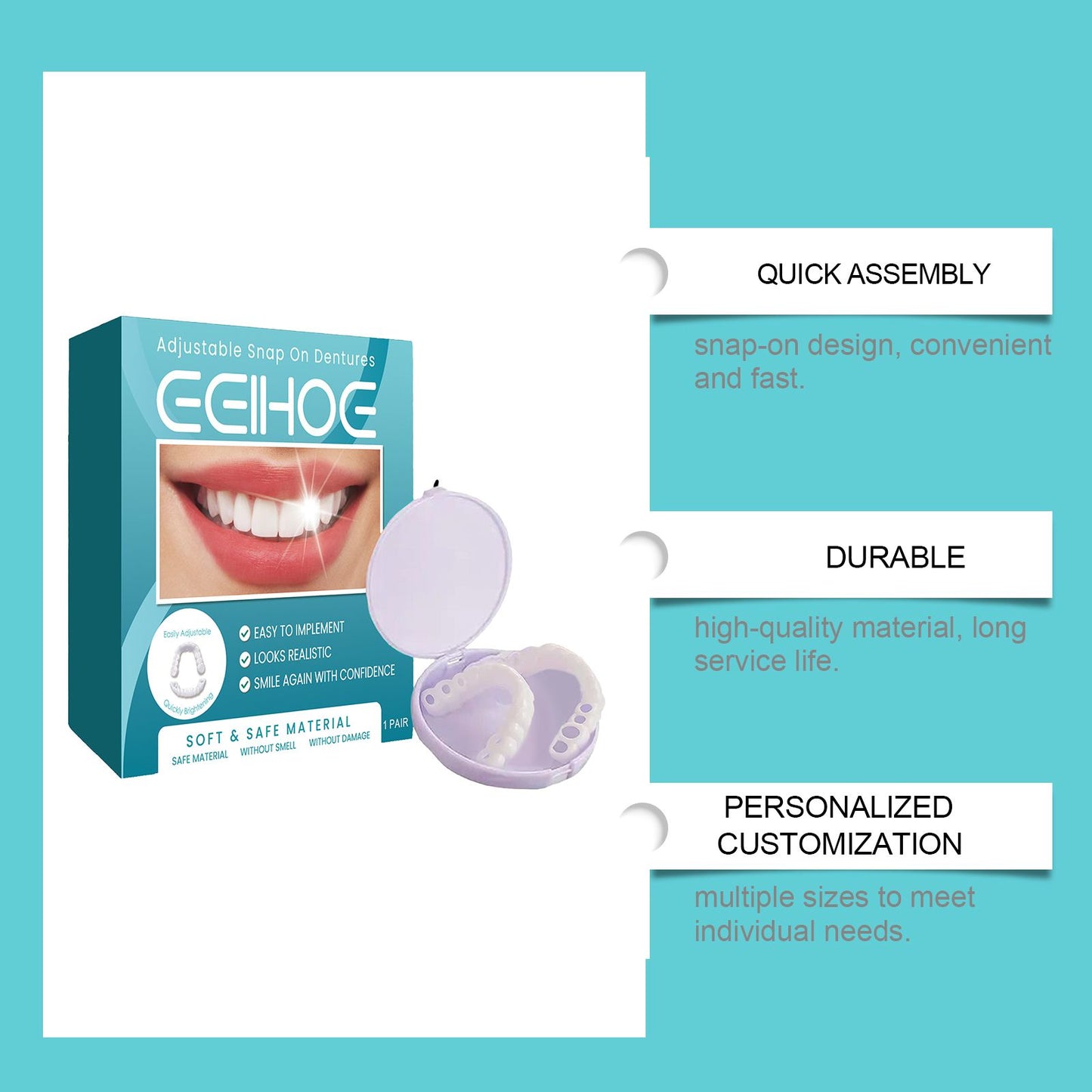 EELHOE Adjustable Snap On Dentures Temporary Gap Filling Orthodontic Dentures Kit