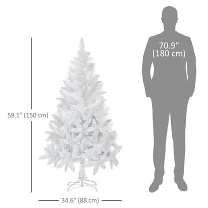 5ft Artificial Christmas Tree With Pine Realistic Branches, Auto Open, For Indoor Decoration, White