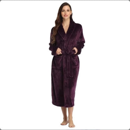 Local Stock Plush Oversize Winter Soft Warm Long Flannel Bathrobe With Hooded Women Thick Night Fleece Bath Robes Dressing