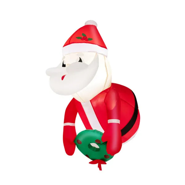 3.3FT Inflatable Window Santa & Wreath: 2 Internal LED Lights, 3 Suction Cups + 1 Rope, 45s Inflation