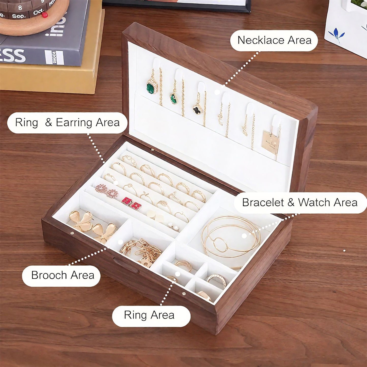 Solid Wood Jewelry Storage Box Ladies Retro Wooden Necklace Jewelry Bracelet Watch Display Box Handmade Wedding Birthday Anniversary Jewelry Box