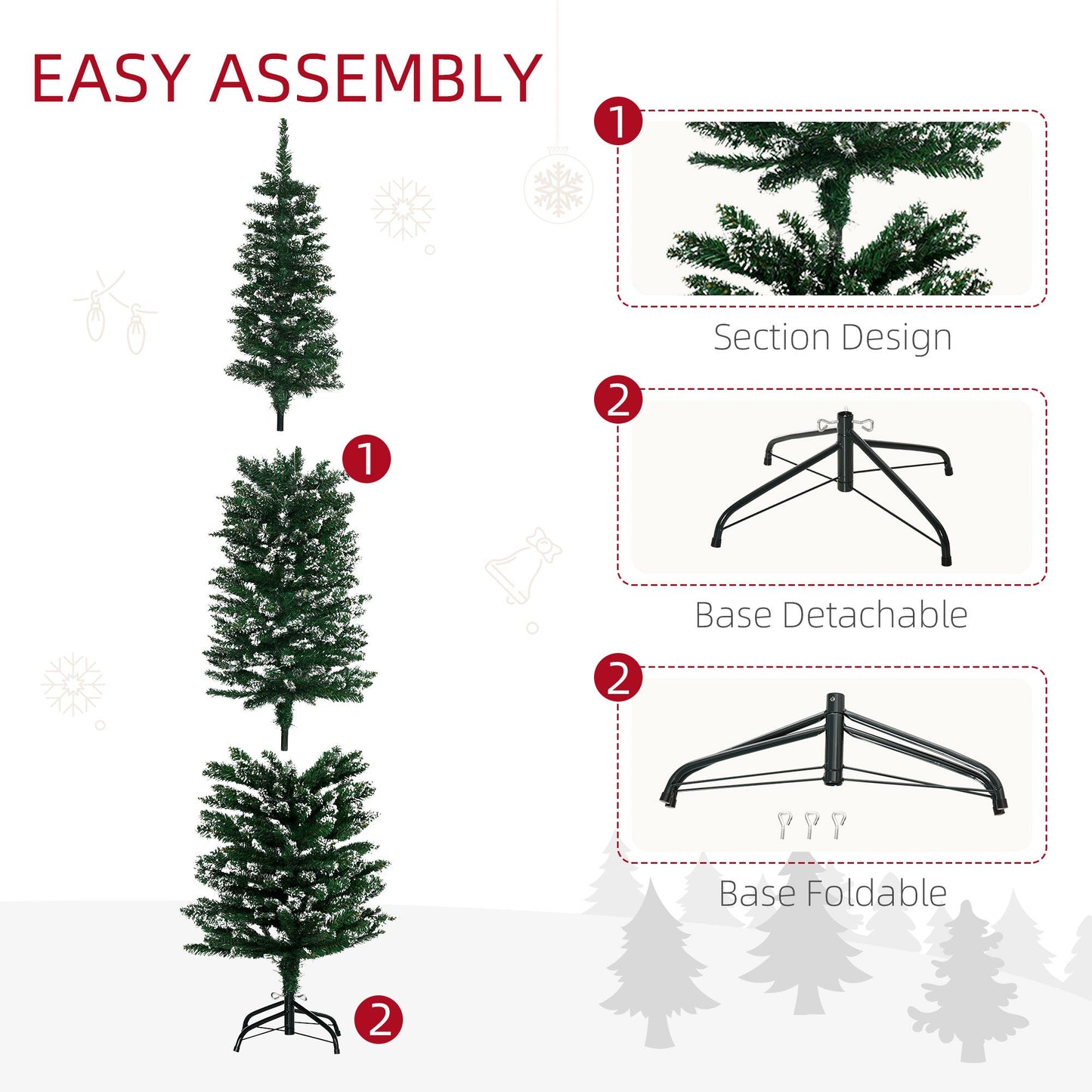 6FT Artificial Snow Dipped Christmas Tree Xmas Pencil Tree Holiday Home Indoor Decoration With Foldable Black Stand, Green