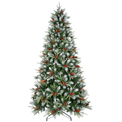 Artificial 5ft Green Christmas Tree With 1113PE PVC Mixed Branch Tips,Red Fruit And Pine Cone,Hinged Premium  Foldable Base For Indoor Holiday Decorating