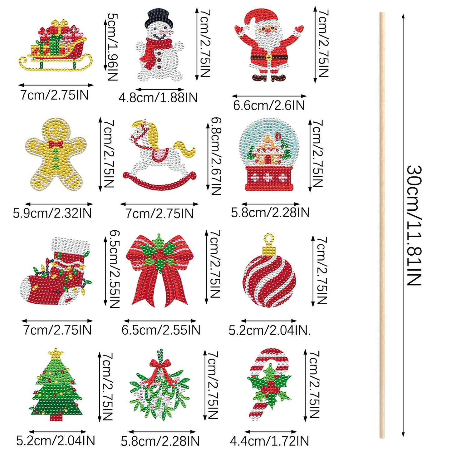 12Pcs Christmas Rhinestones Painting Kits Santa Claus Snowman Gingerbread Man Christmas Stockings Bows Design Rhinestones Art For DIY Art Garden Stake Decoratoin Enjoy Crafting Holiday Gifts