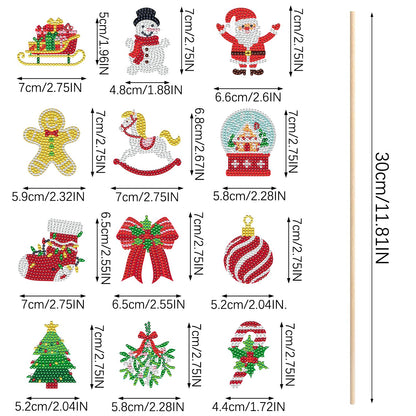 12Pcs Christmas Rhinestones Painting Kits Santa Claus Snowman Gingerbread Man Christmas Stockings Bows Design Rhinestones Art For DIY Art Garden Stake Decoratoin Enjoy Crafting Holiday Gifts