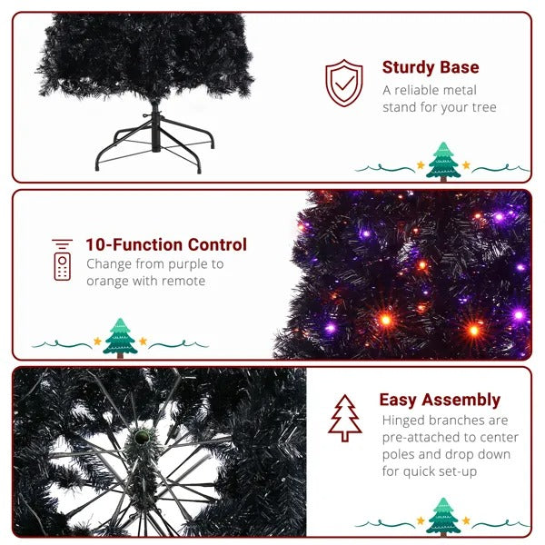 7ft Wizard Hat Shape Automatic Tree Structure PVC Material 1050 Branches 400 Lights 10 Functions With Remote Control Christmas Tree Purple And Orange