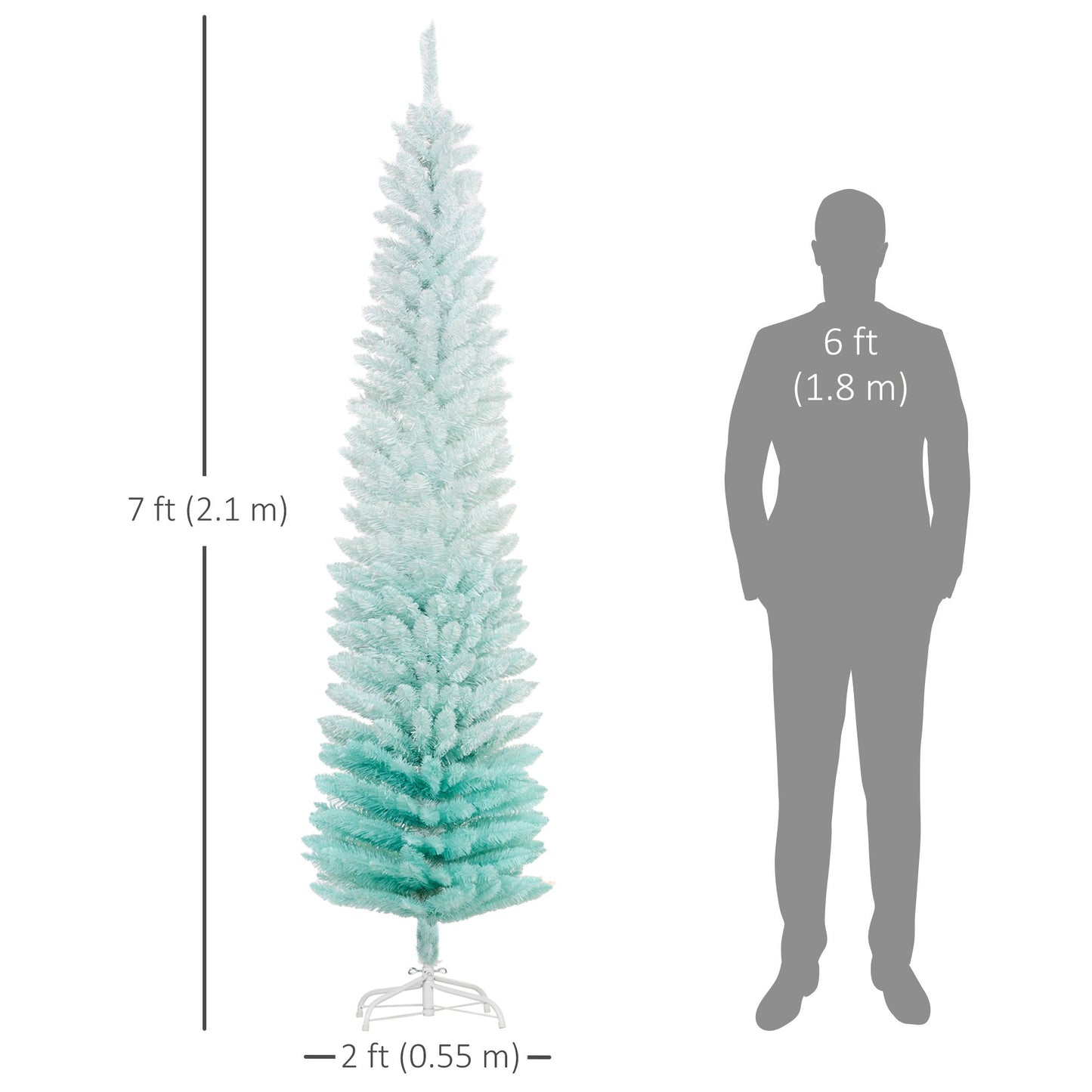7' PVC Slim Pencil Artificial Christmas Tree 500 Branch Tips