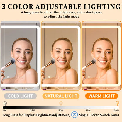 Makeup Vanity Desk With Mirror And Lights, White Vanity Table With Power Outlet And 3 Lighting Modes, Dressing Table Set With Cabinet Drawers Shelves And Storage Stool For Bedroom