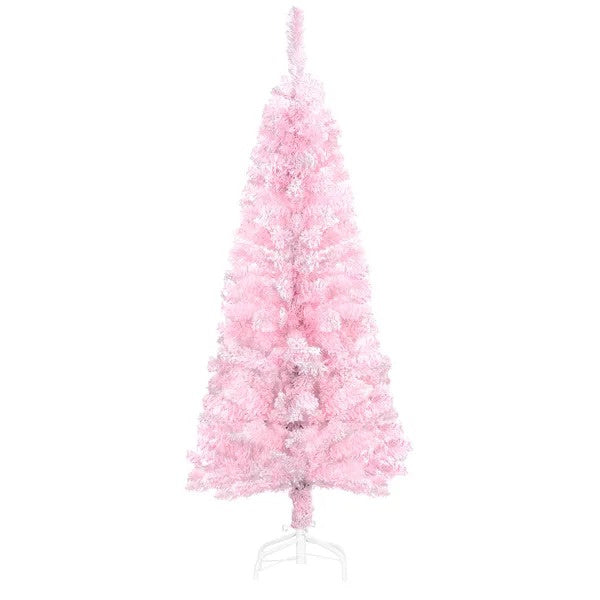 4 Ft Flocked Pencil Christmas Tree, Artificial Christmas Tree With Realistic Branches, Auto Open And Steel Base, Pink