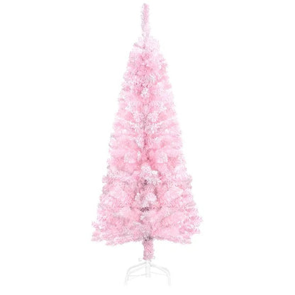 4 Ft Flocked Pencil Christmas Tree, Artificial Christmas Tree With Realistic Branches, Auto Open And Steel Base, Pink