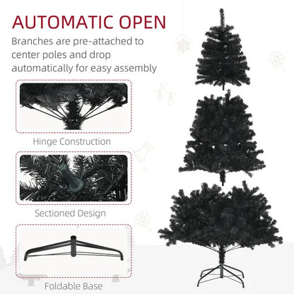 7.5ft Artificial Christmas Trees With Auto Open And Steel Base, Black