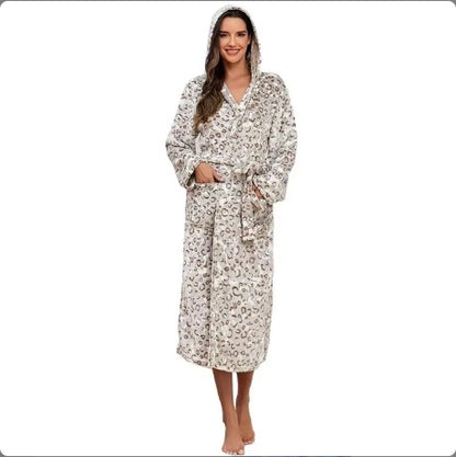Local Stock Plush Oversize Winter Soft Warm Long Flannel Bathrobe With Hooded Women Thick Night Fleece Bath Robes Dressing